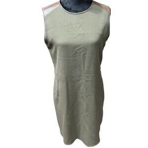 Massimo Dutti Women’s Sheath Dress Olive L Leather minimalist corpcore classy